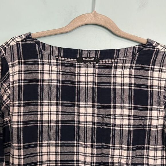 Madewell Boxy "Bedford" Flannel Tee 3/4 Sleeve Ink Plaid - Picture 4 of 8